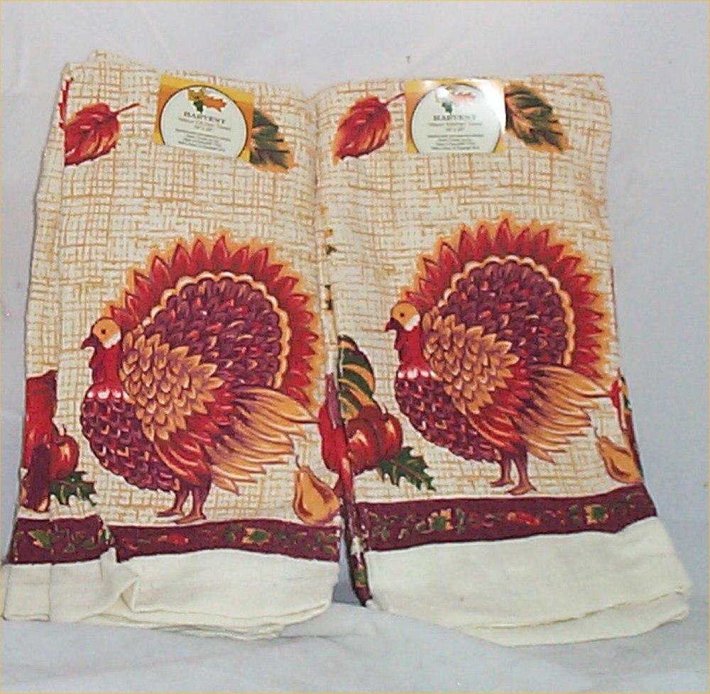 Turkey Kitchen Towels Holiday Set of 4 Decorative Towel Fall Harvest 