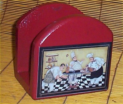 Fat Chef Solid Wood Napkin Holder Bistro Home decor R/B  