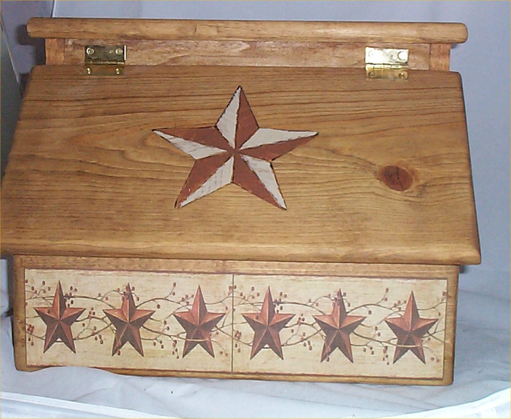 Wood Bread Box Country Stars Primitive Western Lodge Cabin Handcrafted 