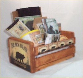 Bear Gift Basket Wood Crate Coffee Mug Chocolate Hunters Gifts Candy Mens Bears