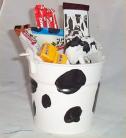 Cow Gift Basket Tin Bucket Cow Tails Candy Chocolate Figurine