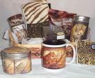 Leopard Gift Basket COFFEE TEA Cookies Mug Towel Coaster Candy Candle Safari