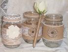 3 Mason Jar Vases Wedding Burlap Lace Bridal Ribbon Rustic Country Farm Pen 