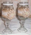Bride + Groom Burlap Mason Jar Toasting Mug Pedestal Mugs Pearls #2
