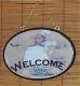 Fat Chef Oval Welcome Sign Wood Bistro Home Wall Decor Chefs Waiter 