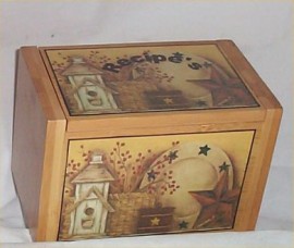 Wood Recipe Box Bamboo Primitive Star Kitchen Decor Folk Art Home Decor #2