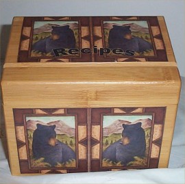Recipe Box Bear lodge Bamboo Wood /Dia