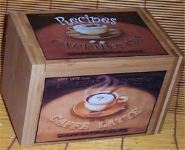 Wood Coffee Recipe Box Bamboo Cafe Latte Kitchen Decor